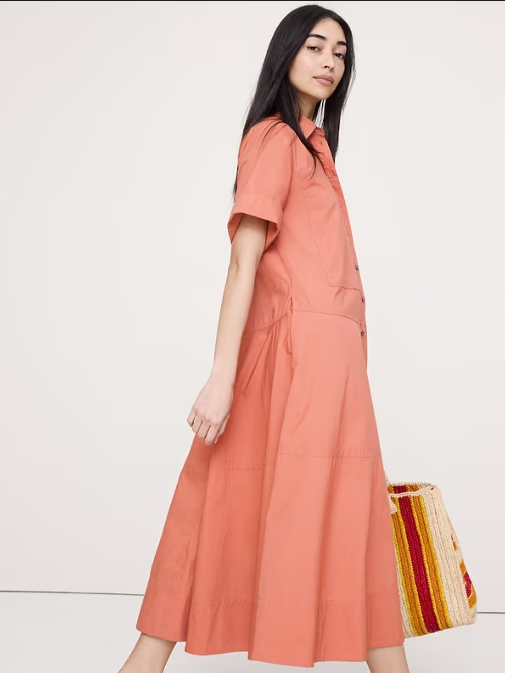NWT Banana Republic Cotton Poplin Trapeze Maxi Shirt Dress Rust Size M L - Picture 6 of 7